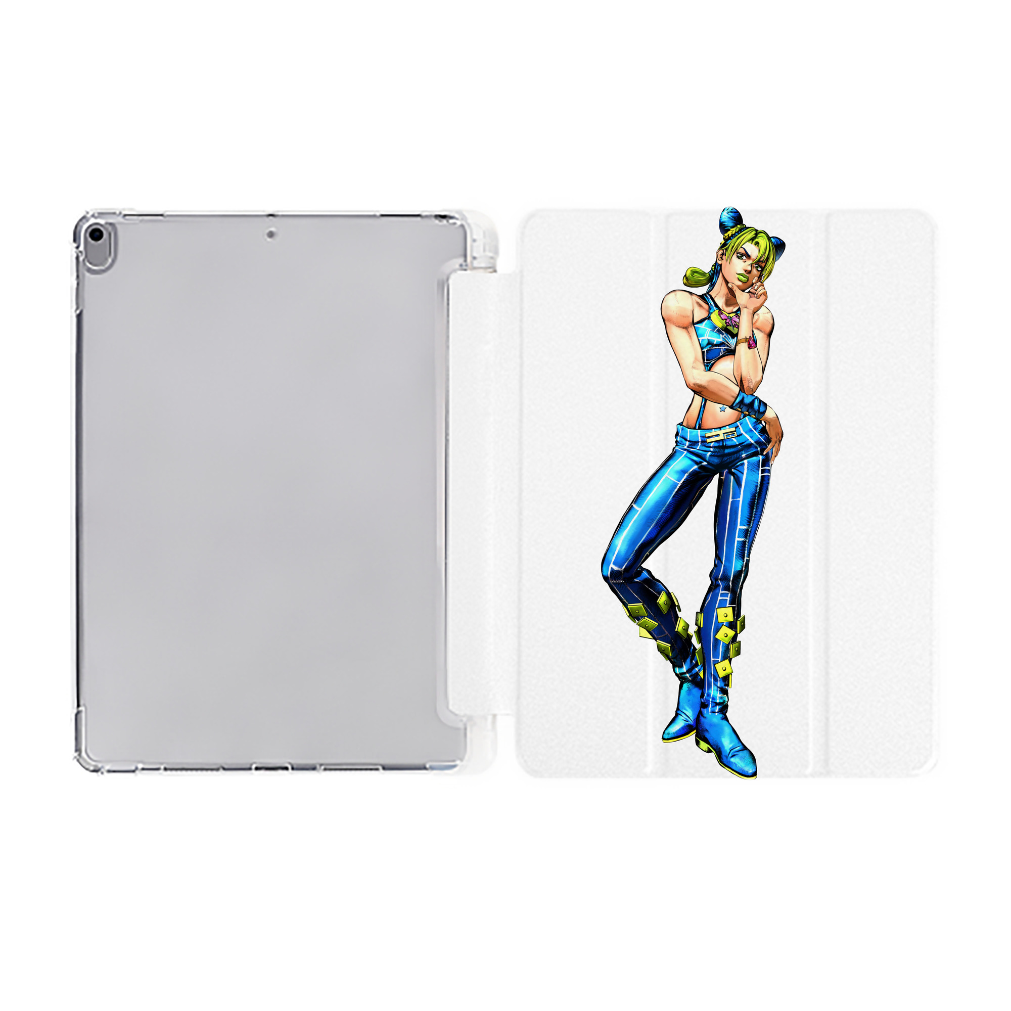 （画像用） "ジョジョの奇妙な冒険 くうじょう ジョリーン JoJo's Bizarre Adventure Jolyne Cujoh " IPad ケース ペン収納付き 三つ折りスタンド PUレザー×シリコン 対応機種9.5/10.5/10.9インチ